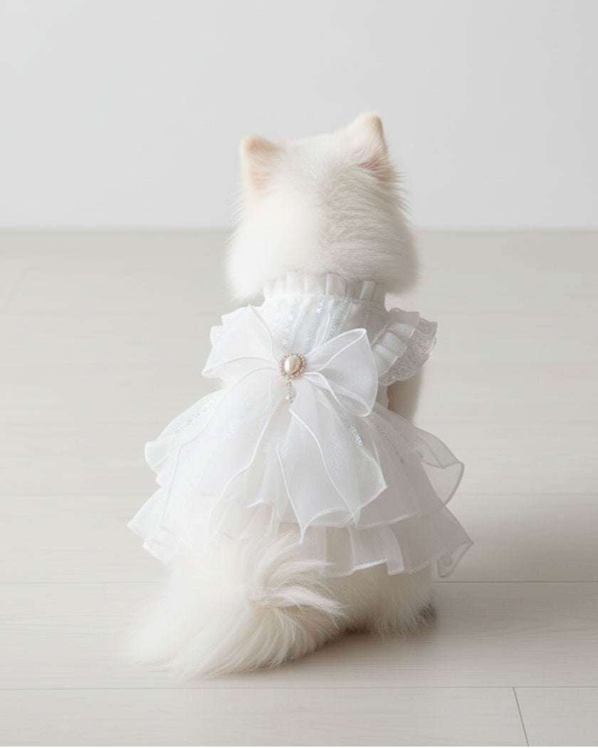 Pure & Lovely White Tulle Pet Dress (Dog & Cat) – For Birthday, Party & Photoshoots