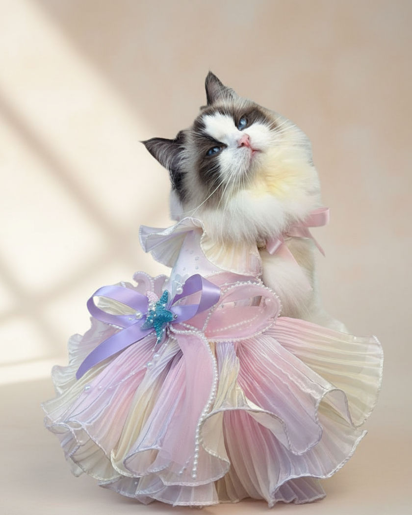 Sweet Together Pastel Rainbow Pet Dress (Dog & Cat) – Short Style or Full Gown