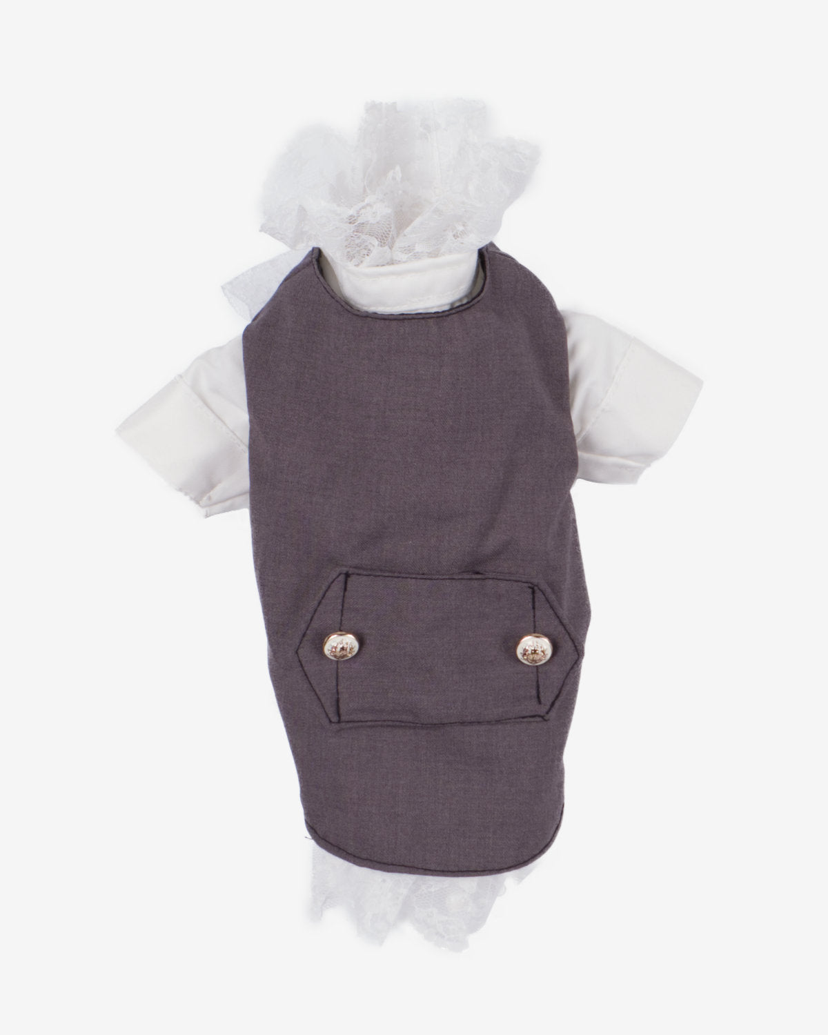 Gray Vest & White Shirt Dog & Cat Tuxedo – Bow Tie Ceremony Outfit