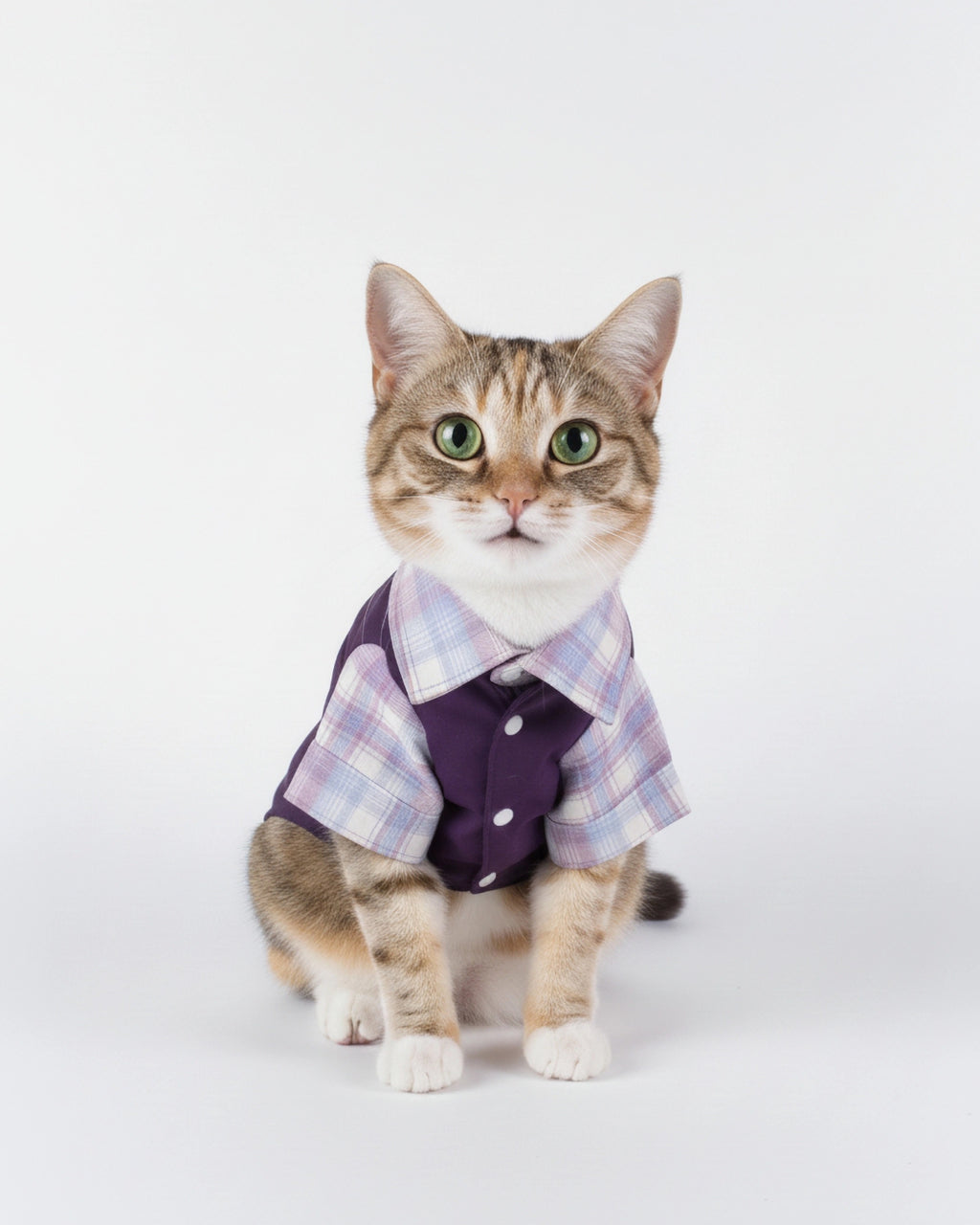Purple Vest & Plaid Shirt Dog & Cat Outfit – Gentleman Style