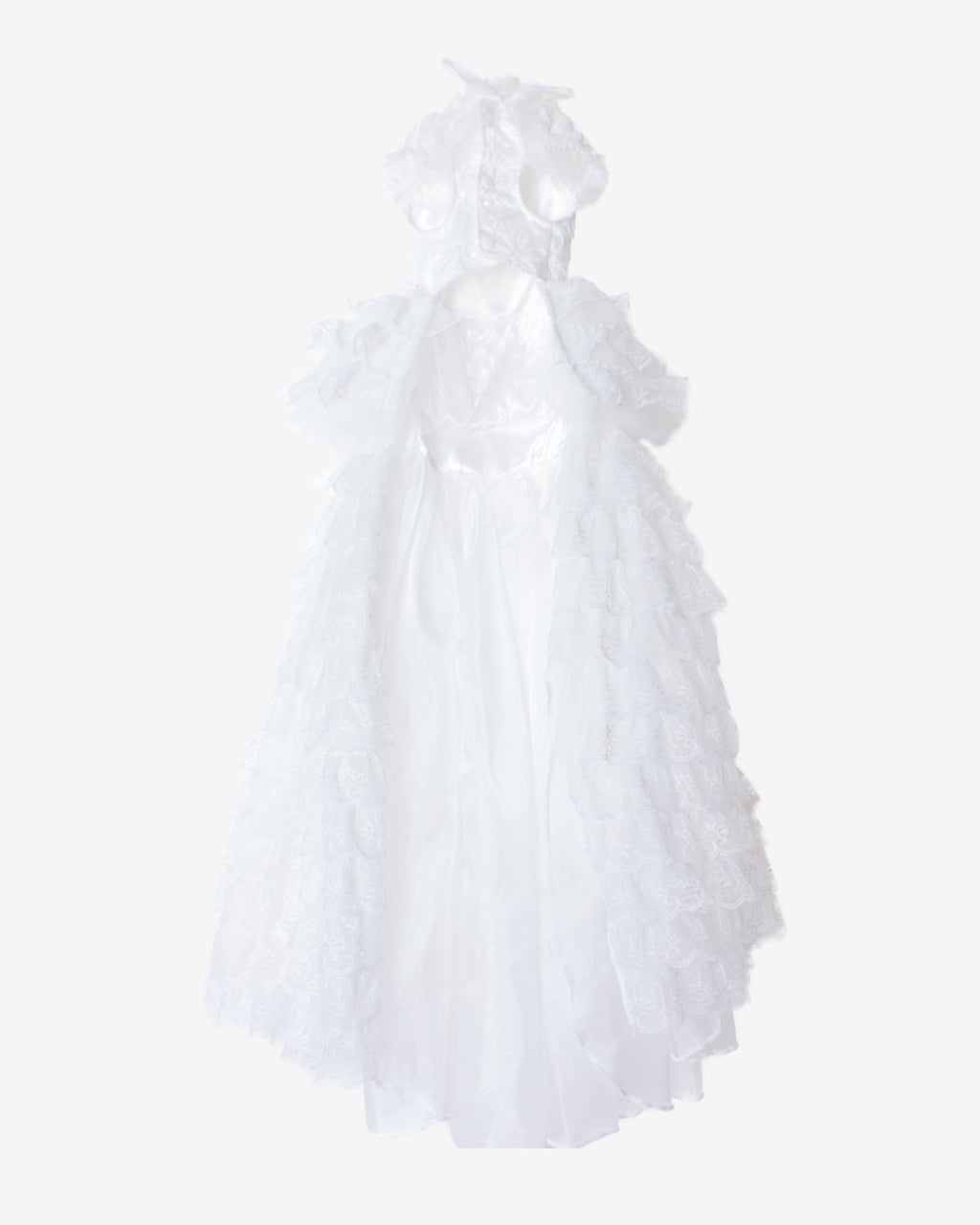 White Lace Tiered Tulle Dog & Cat Wedding Dress – Detachable 2-Piece Bridal Set