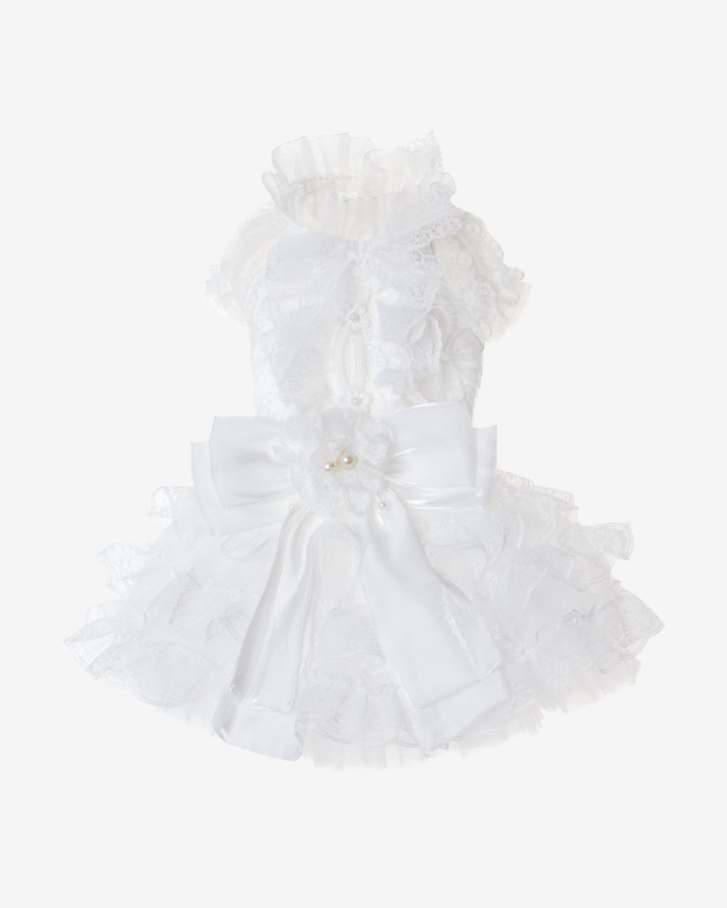 White Lace Tiered Tulle Dog & Cat Wedding Dress – Detachable 2-Piece Bridal Set