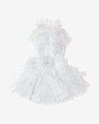 White Lace Tiered Tulle Dog & Cat Wedding Dress – Detachable 2-Piece Bridal Set