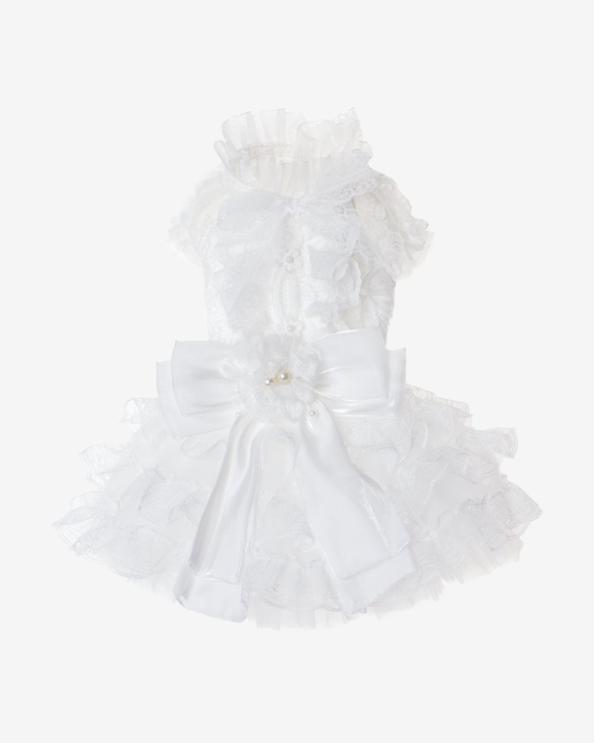 White Lace Tiered Tulle Dog & Cat Wedding Dress – Detachable 2-Piece Bridal Set