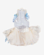 Layered Tulle Bow Dog & Cat Party Dress – Detachable 2-Piece Set, Floral Accents, 3 Colors