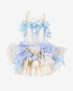 Layered Tulle Bow Dog & Cat Party Dress – Detachable 2-Piece Set, Floral Accents, 3 Colors