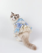 Layered Tulle Bow Dog & Cat Party Dress – Detachable 2-Piece Set, Floral Accents, 3 Colors