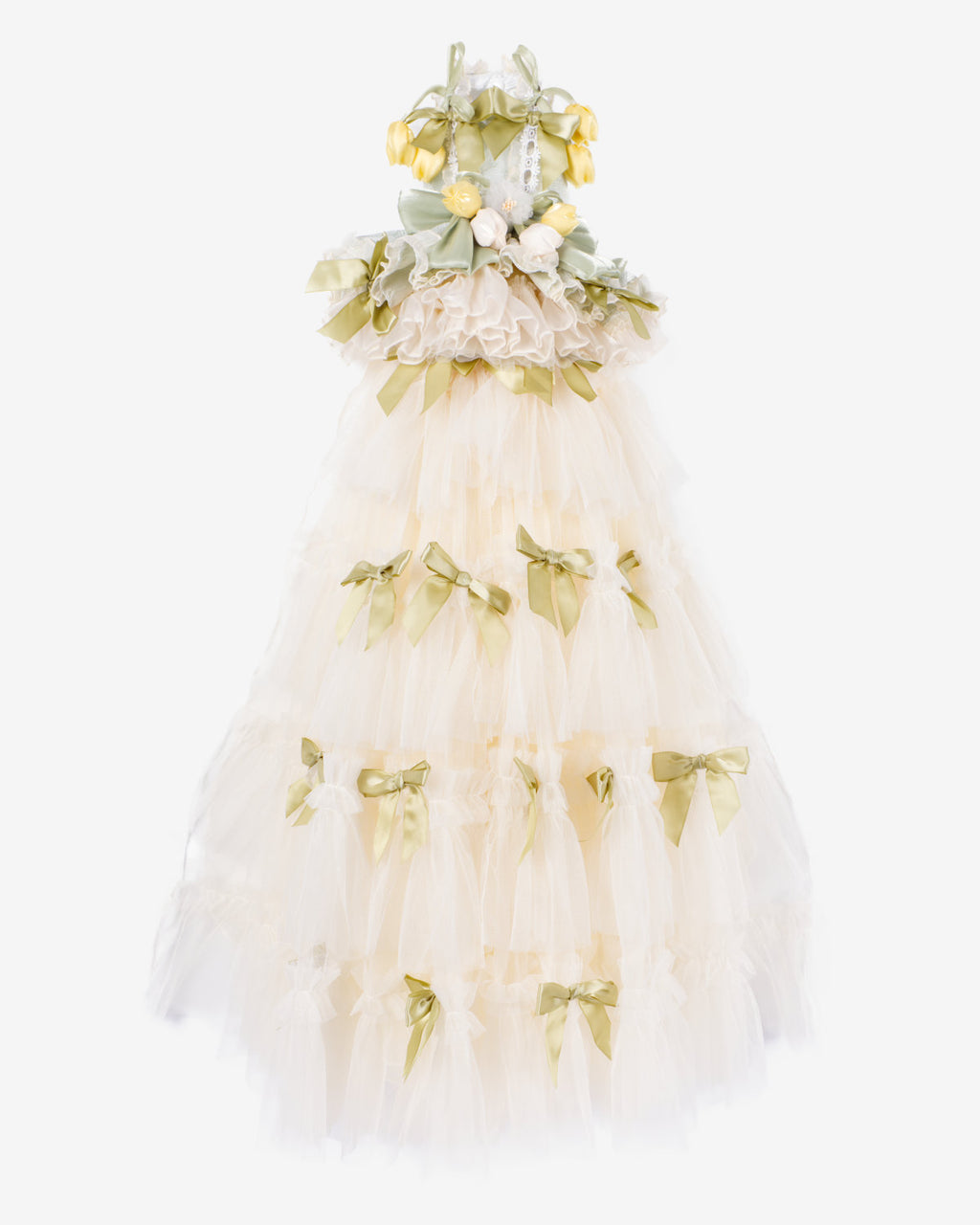 Layered Tulle Bow Dog & Cat Party Dress – Detachable 2-Piece Set, Floral Accents, 3 Colors