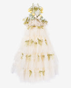 Layered Tulle Bow Dog & Cat Party Dress – Detachable 2-Piece Set, Floral Accents, 3 Colors