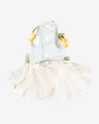 Layered Tulle Bow Dog & Cat Party Dress – Detachable 2-Piece Set, Floral Accents, 3 Colors