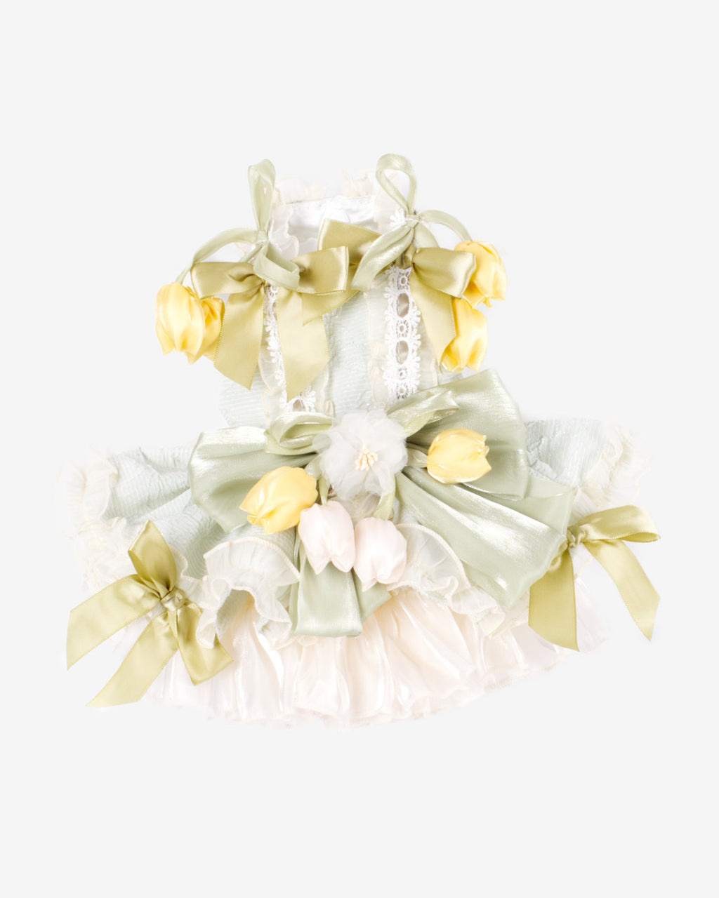 Layered Tulle Bow Dog & Cat Party Dress – Detachable 2-Piece Set, Floral Accents, 3 Colors