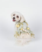 Layered Tulle Bow Dog & Cat Party Dress – Detachable 2-Piece Set, Floral Accents, 3 Colors