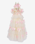 Layered Tulle Bow Dog & Cat Party Dress – Detachable 2-Piece Set, Floral Accents, 3 Colors