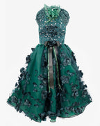 Emerald Green Sequin Floral Tulle Dog & Cat Dress – Elegant Wedding Style