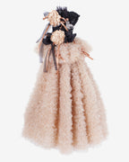 Champagne Tulle Lace Dog & Cat Party Dress with Rosette Bows – 2 Colors (Black/Red)