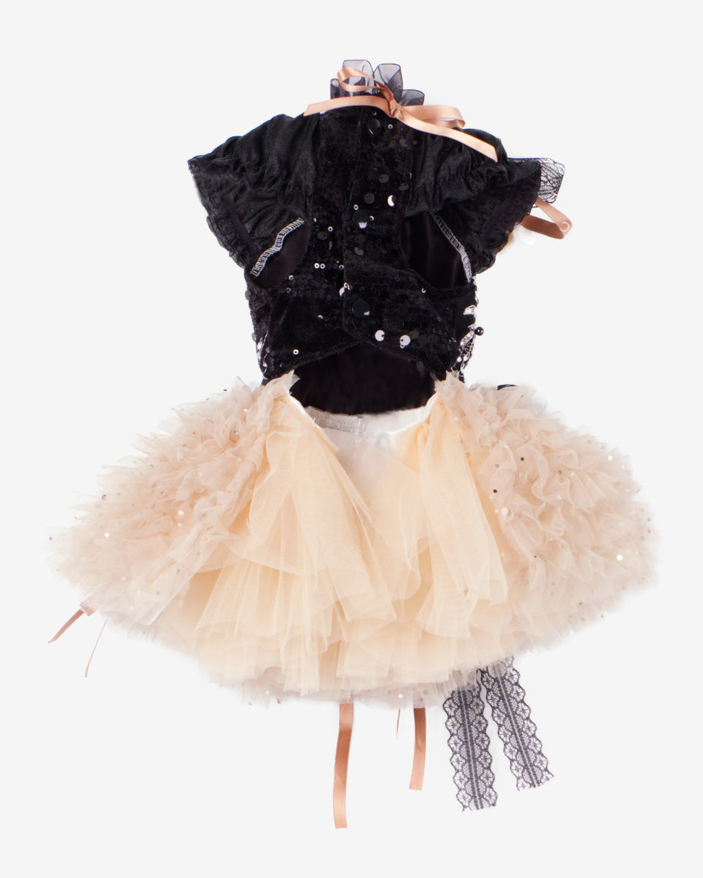 Champagne Tulle Lace Dog & Cat Party Dress with Rosette Bows – 2 Colors (Black/Red)
