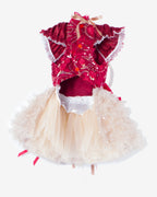 Champagne Tulle Lace Dog & Cat Party Dress with Rosette Bows – 2 Colors (Black/Red)