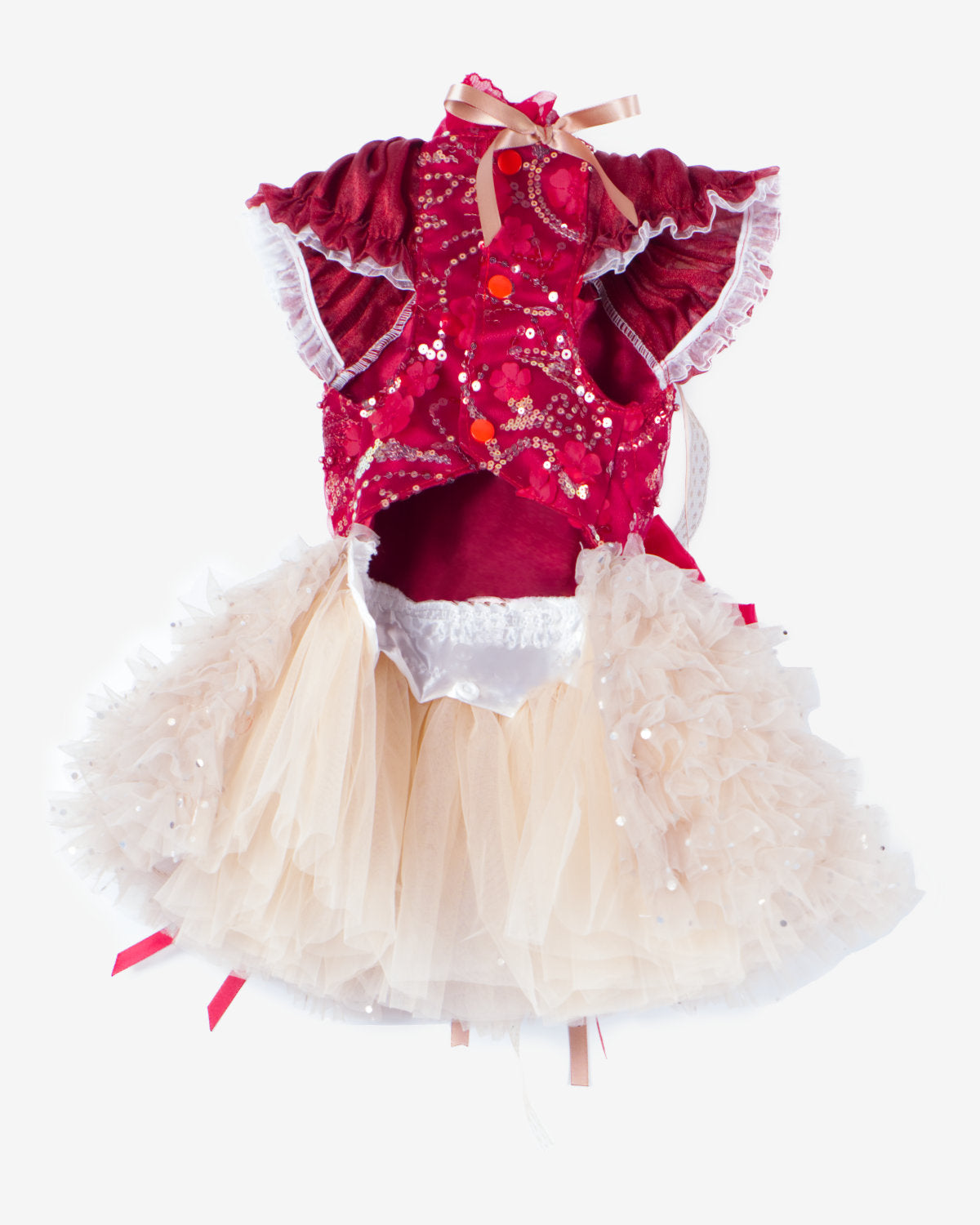 Champagne Tulle Lace Dog & Cat Party Dress with Rosette Bows – 2 Colors (Black/Red)