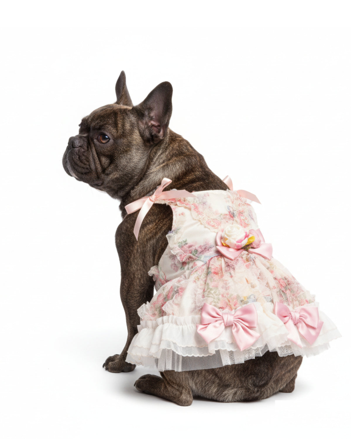Floral Tulle Bow Dog & Cat Birthday Dress – Detachable 2-Piece Set