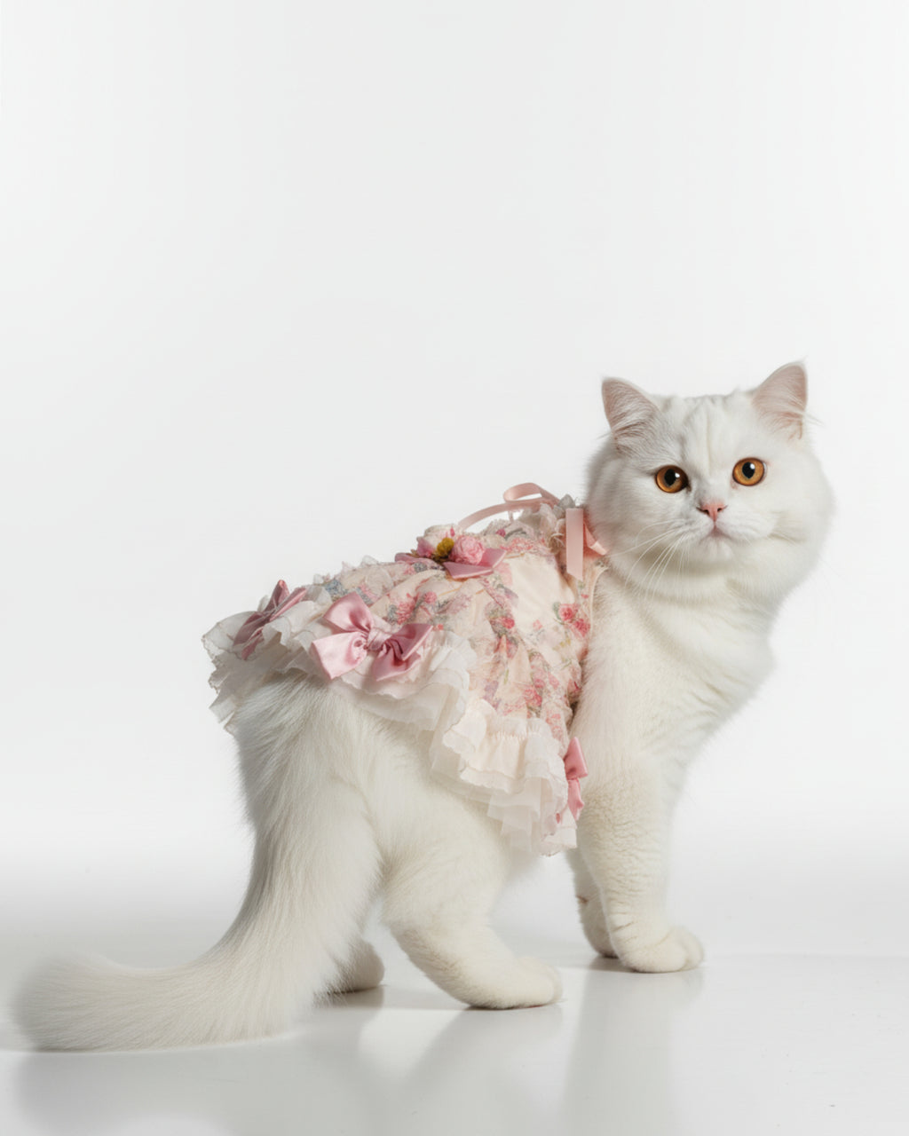 Floral Tulle Bow Dog & Cat Birthday Dress – Detachable 2-Piece Set