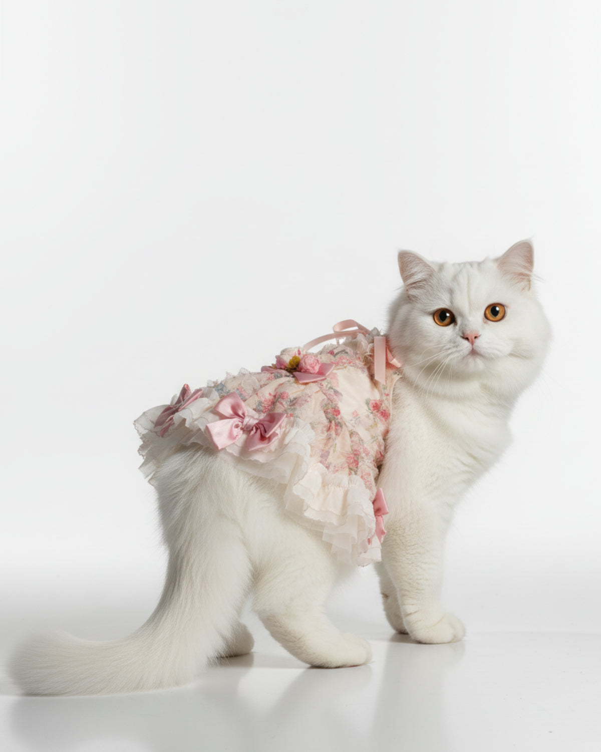 Floral Tulle Bow Dog & Cat Birthday Dress – Detachable 2-Piece Set