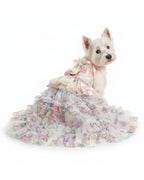 Floral Tulle Bow Dog & Cat Birthday Dress – Detachable 2-Piece Set