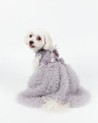 Gray & White Lace Tulle Dog & Cat Wedding Dress – Detachable 2-Piece Bridal Set