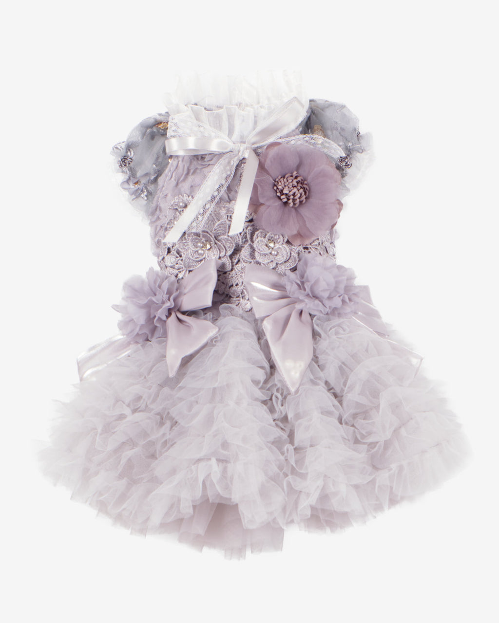 Gray & White Lace Tulle Dog & Cat Wedding Dress – Detachable 2-Piece Bridal Set