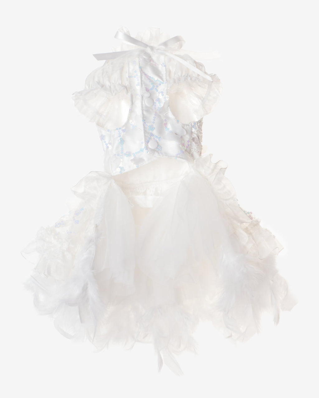 Lace Embroidered Pet Princess Dress with Feather Hem – 3 Colors (Purple/Blue/White)