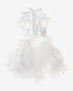 Lace Embroidered Pet Princess Dress with Feather Hem – 3 Colors (Purple/Blue/White)