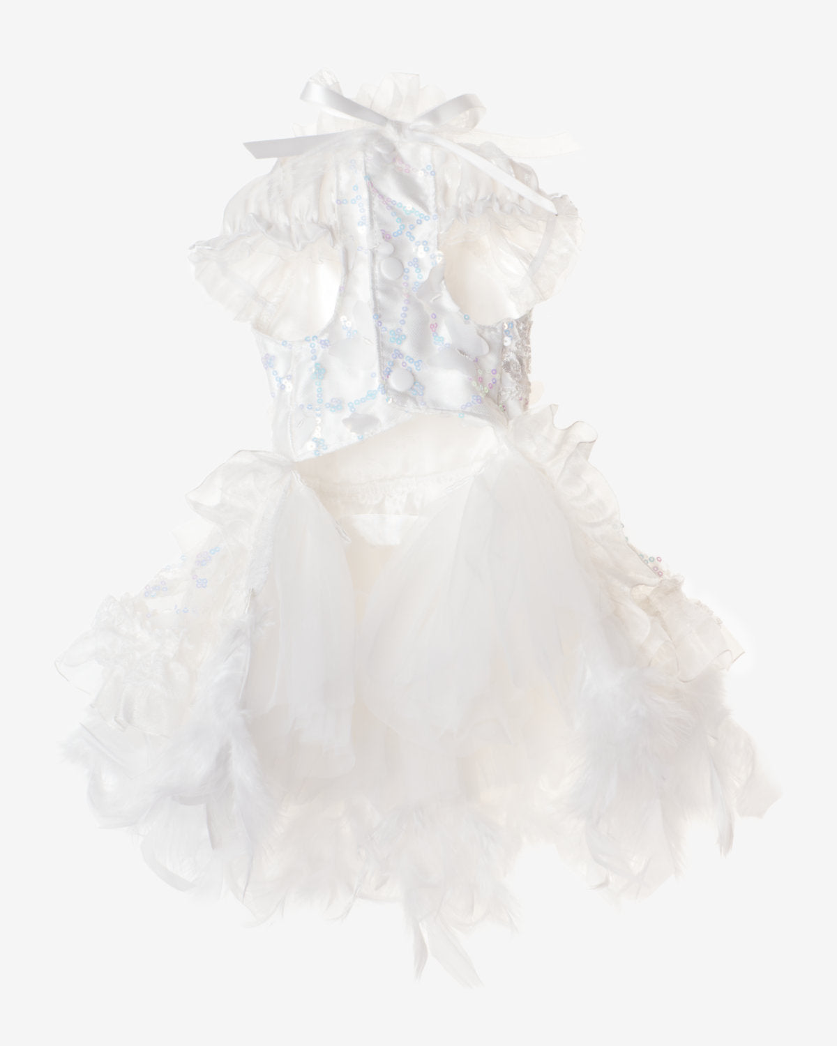 Lace Embroidered Pet Princess Dress with Feather Hem – 3 Colors (Purple/Blue/White)