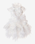 Lace Embroidered Pet Princess Dress with Feather Hem – 3 Colors (Purple/Blue/White)