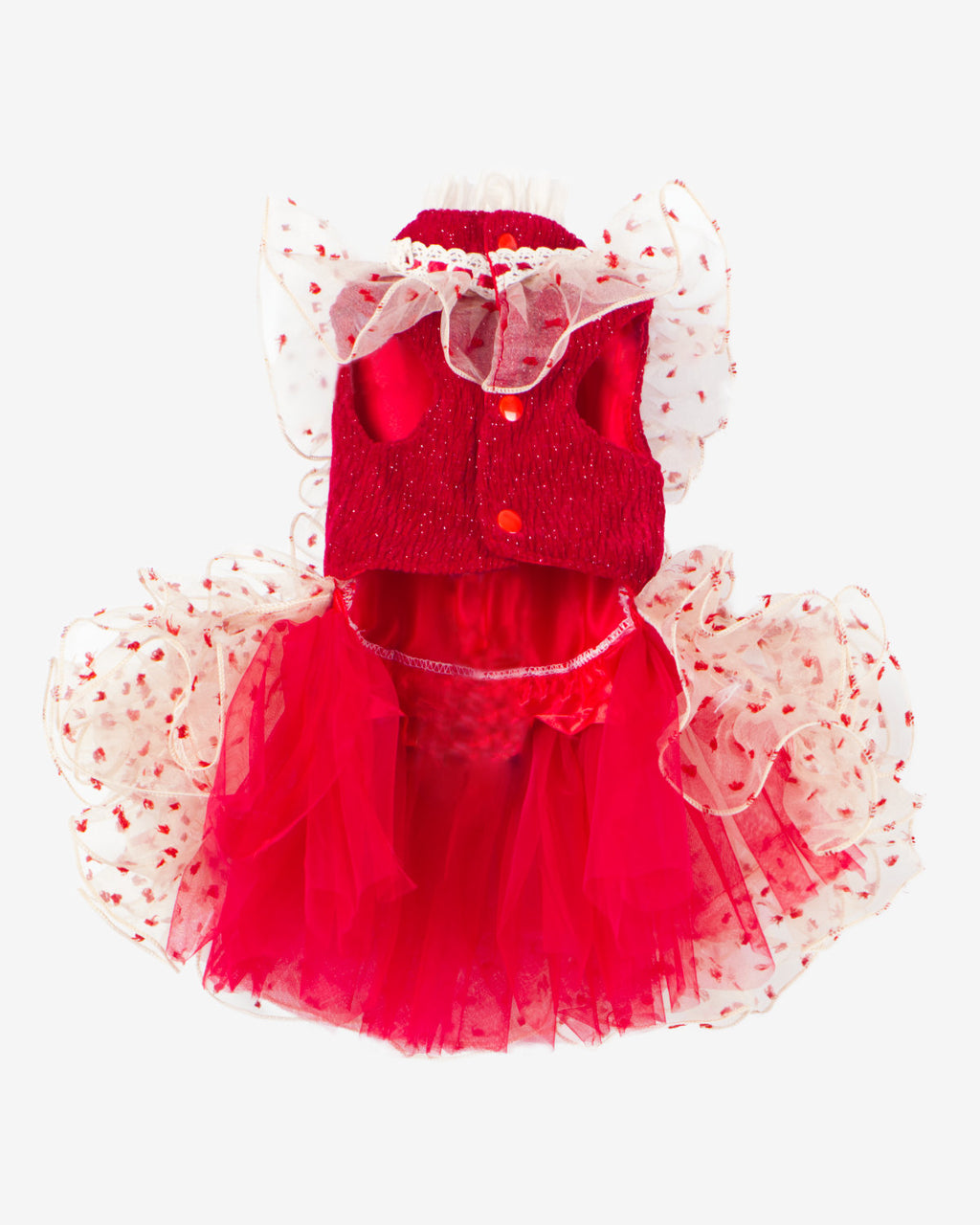 Red & Ivory Heart Tulle Dog & Cat Dress – Detachable 2-Piece Set