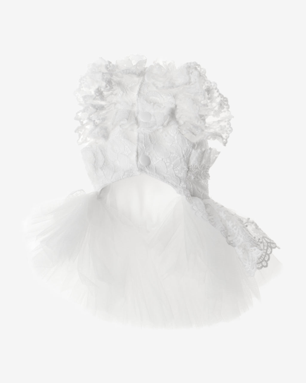 White Lace Ruffle Dog & Cat Dress – Satin Bow (Wedding)