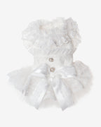 White Lace Ruffle Dog & Cat Dress – Satin Bow (Wedding)