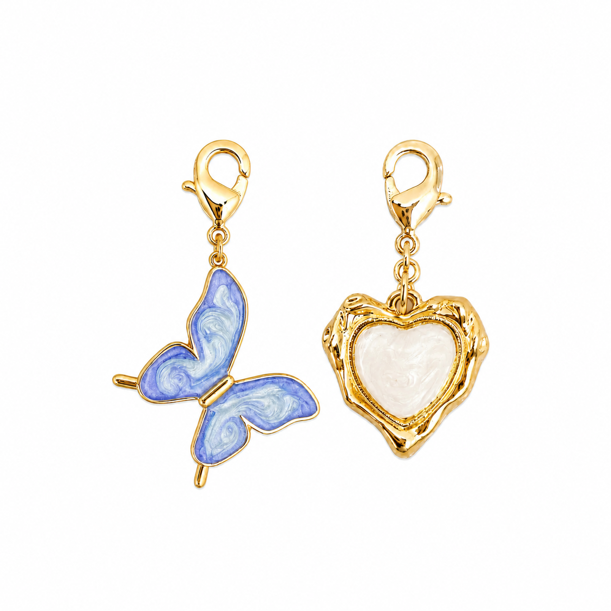 Golden Butterfly & Pearl Heart Charm Set